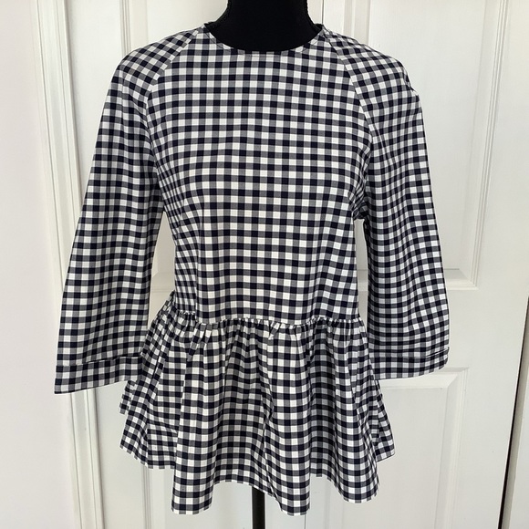 Gingham Victoria Beckham Boho Prairie Cottagecore Navy & White Top XS & XL Sizes - Picture 2 of 11